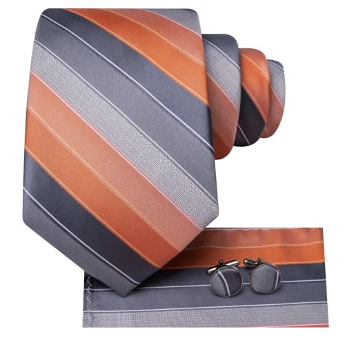 Image of Hi-Tie 70 inches Ties for Men Silk Extra Long Necktie and Pocket Square Cufflinks Set Men Big and Tall Tie Business