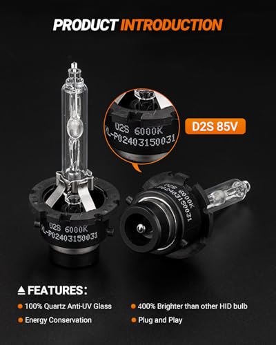 Image of SEALIGHT D2S HID Bulbs, 6000K Cool White 35W 85122 66240 66040 66240CBI (85122C1) for HID Assembly, Pack of 2