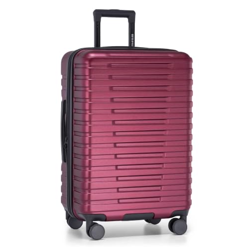 U.S. Traveler Boren Expandable Hardside Rugged Travel Luggage with 8 Spinner Wheels, Metallic Red, Checked-Medium 26-Inch