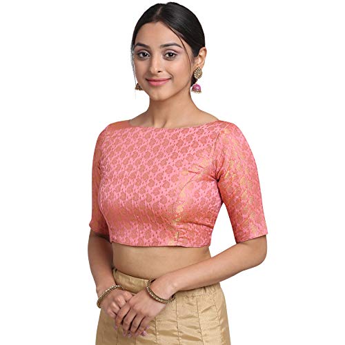 OOMPH! Women’s Art Silk Solid 3/4 Sleeves Saree Blouse (rbbl17m_Blush Pink_M)