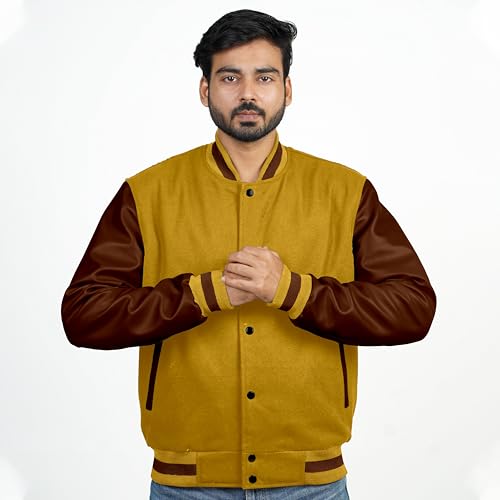 Image of Men's Fashion Varsity Jacket Causal Slim Fit Wool Letterman Baseball Bomber Jackets