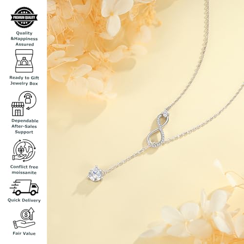 Moissanite Infinity Necklace for Women, Hypoallergenic 925 Sterling Silver Chain, Adjustable 18-20 Inch Jewelry Gift3