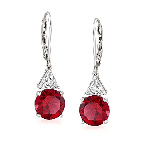 Ross-Simons 5.30 Ct. T.w. Simulated Ruby And 1.00 Ct. T.w. Cz Drop Earrings In Sterling Silver #TOP14