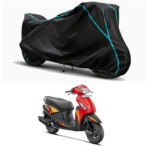 Image of Waterproof Bike Body Cover Compatible for | Hero Pleasure | Taffeta Fabric, Sky Piping Design, Bottom Elastic Fit | Dustproof, Sun UV & Rain Protection for All Weather.