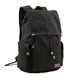 Retro-Segeltuch Rucksack Vintage-Rucksack Schultasche Reiserucksack Laptoprucksack Camping-Rucksack Unisex-Rucksack Lässige Daypacks mit Gepolsterte Tasche für Laptop (Schwarz)