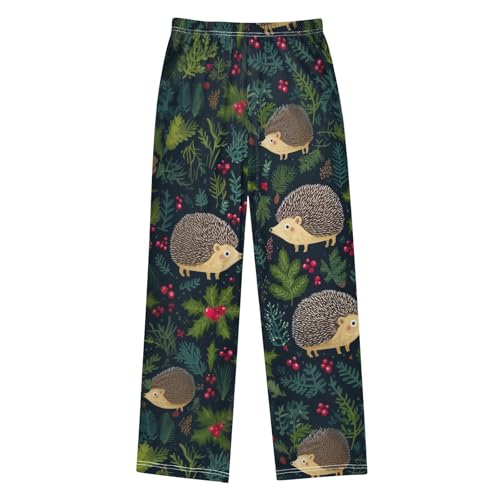 ZZXXB Xmas Hedgehog Berry Boys Long Pants Soft Trousers Elastic Waist Kids Lounge Bottoms with Pockets S-XL2