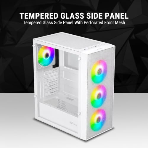 Image of Ant Value VM40 ARGB Mid Tower Computer Case /Gaming Cabinet with Mesh Front Panel - White | Tempered Glass| Motherboard Support ATX, Micro-ATX, Mini-ITX | 4X Pre-Installed ARGB Fans