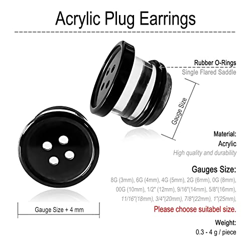 image for AntDear 2Pcs Acrylic Plug Gauges for Ears Women Men Black White Button