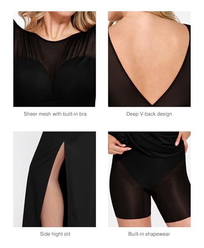 Popilush Long Sleeve Prom Maxi Dress for Women Mesh Shapewear Bodycon Dress Fall Tight Fitted Party Wedding Long Dresses2