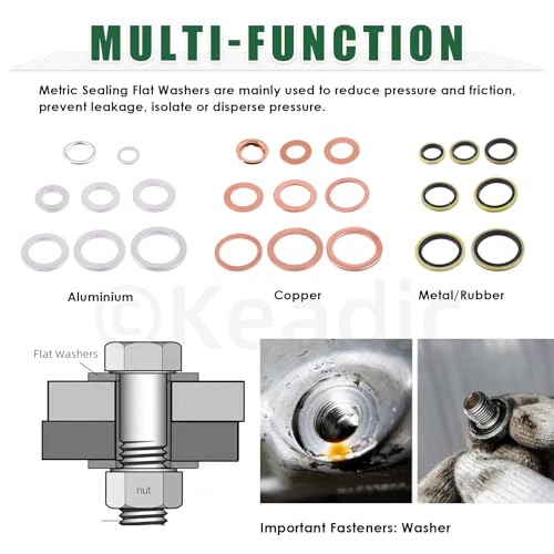 Keadic 143Pcs Ölablassschraube Dichtungen Unterlegscheiben Sortiment Set, 11026-01M02, N0138157 Öl Quetschscheiben Dichtungen Kit für Automotive