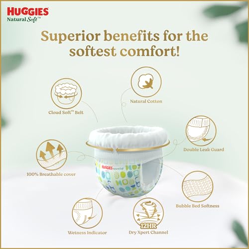 Image of Huggies Natural Soft Premium Baby Diaper Pants, Our No.1 Soft Pants, Medium (M) Size (7-12 Kgs), Monthly Pack of 240 diapers | Cloud Softness All over with India's 1st Cloud Touch Belt