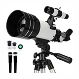 Telescópio astronômico, distância focal da lente objetiva 300, abertura 70, ampliação máxima de 150 vezes, equipado com uma mira localizadora e um tripé (1)
