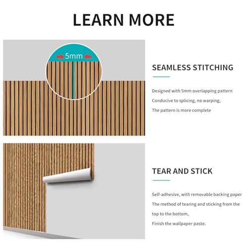 Papel pintado de listones de madera extraíble para renovar muebles sin lijar ni pintar 4