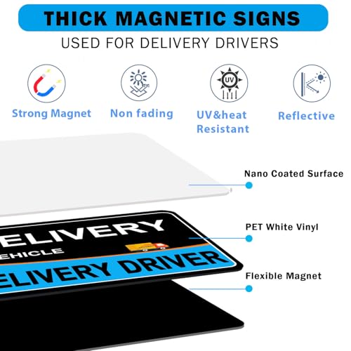 Image of NIMONA Delivery Driver Magnet for Car - 3-Pack Caution Frequent Stops Removable Set - Reflective Magnetic Car Door Sign - Weather-Resistant 11.8 x 4 Inch (Blue-Black 3 Pcs)