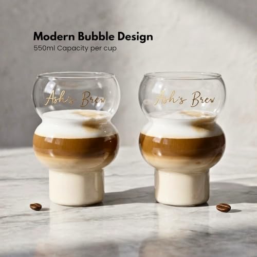 Image of PEBELLIFEWARE Viral Bubble Glass Tumblers (Set of 2) - Hand-Blown Borosilicate Clear Drinking Glasses 550ml for Coffee, Cocktail, Matcha & Smoothie - Microwave & Dishwasher Safe