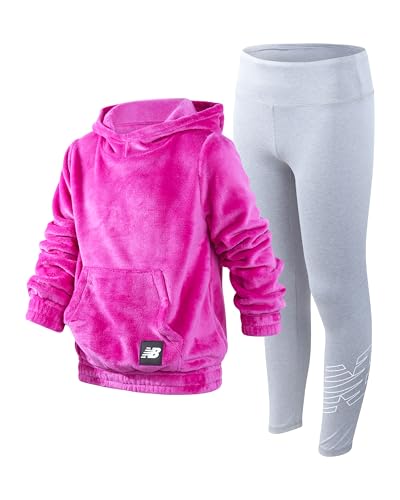 New Balance Girls Leggings Set - 2 Piece Cozy Plush Fleece Pullover Hoodie and Athletic Leggings for Girls (Sizes: 7-16)