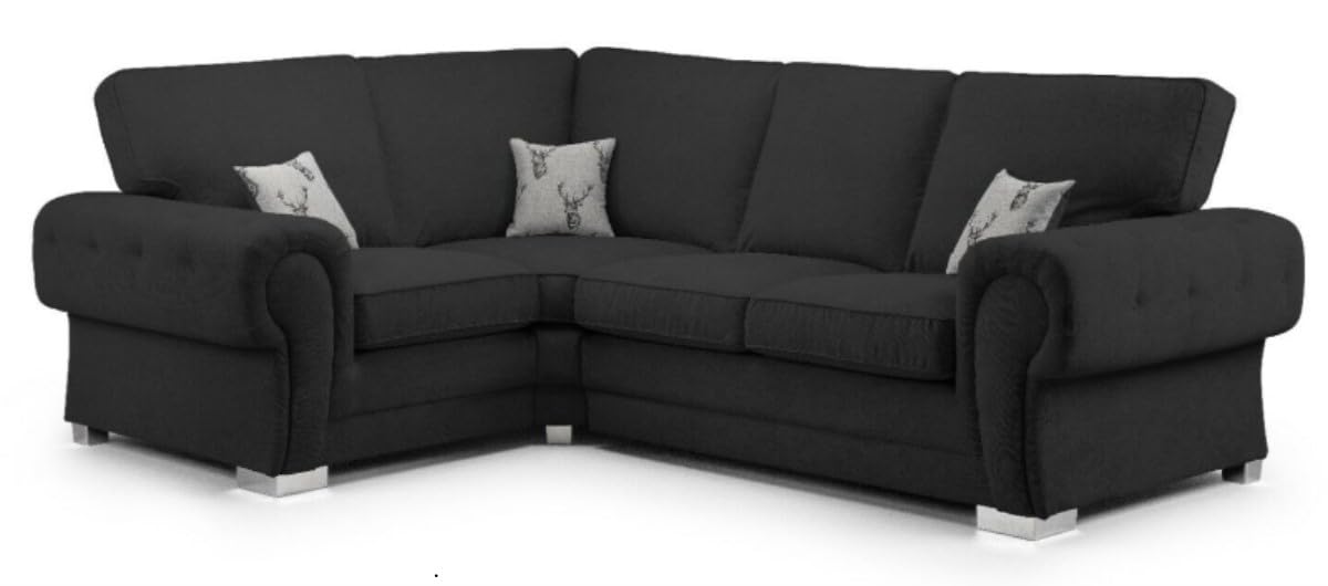 Sofa Selection's Verona High Back Grey & Black Fabric 4-Seater 2C1 Corner Sofa with Left and Right Configuration - Customize Your Comfort (Black, 2C1 Left Hand Corner)