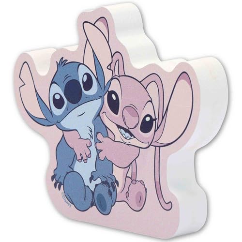 Image of Disney Lilo and Stitch With Angel Shelf Sitter Decor | Adorable Stitch Wood Block Tabletop Decoration for Home