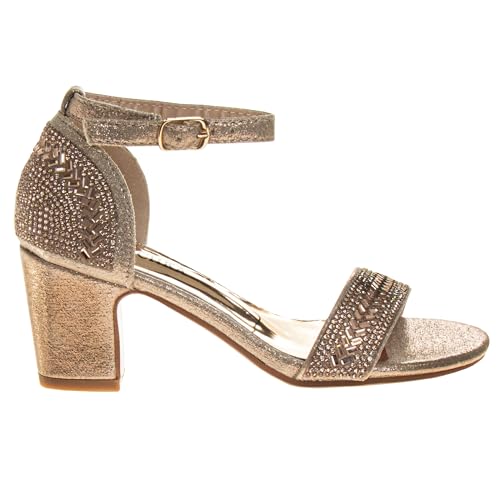 Badgley Mischka Heel Dress Pumps with Ankle Straps - Kids Fashion Dressy Open Toe Block Heel Shoes for Girls - Rose Gold (Sizes 6 Big Kid)4