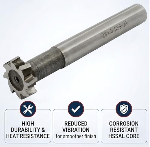 Image of NACX HSS-AL T Slot End Mill Woodruff Keyway Cutter, 20mm Cutting Diameter 5mm Depth 90mm Overall Length, High Speed Steel T-Slot Milling Cutter for Metalworking