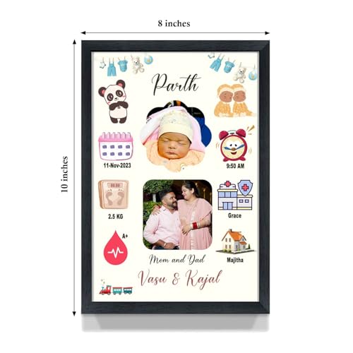 Image of A Perfect Gifter Personalized Newborn Baby Birth Details Photo Frame | Custom Baby Birth Stats Frame with Name Date Time Weight | Baby Announcement Gift for New Parents | Nursery Wall Decor Picture Frame (New Born Baby Frame, 8 X 10 Inch )