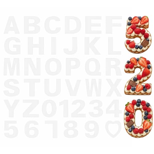HEMOTON 37Pcs A,Z Alphabet Gâteau Stencilles Lettre Cake Modèles Moulds 0-9 Number Cake Pochoirs Cuisson Cookie Moule Anniversaire Mariage Décor Noël...