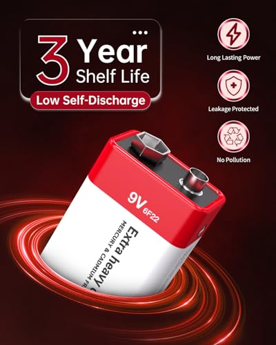 Image of PKNOVA 9V Batteries, 9V 6F22 Carbon Battery, 9V Battery for Smoke Detector, Long-Lasting, 3-Year Shelf Life (24Pack)