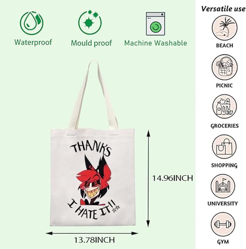 FOTAP Hazbin Cartoon Merch Alastor Demon Gift Thank I Hate It Alastor Inspire Tote Bag Hazbin Anime Merch Handbag (Hate It UK) - Image 3