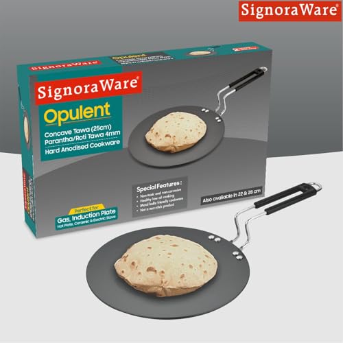 Image of Signoraware Opulent Concave Non Stick Roti Tawa | Gas & Induction Compatible | Prevent Sticking & Burning | Best for Everyday Use | Ideal for Making Chapatis, Dosa, Paratha & Pancakes (25cm | Steel)