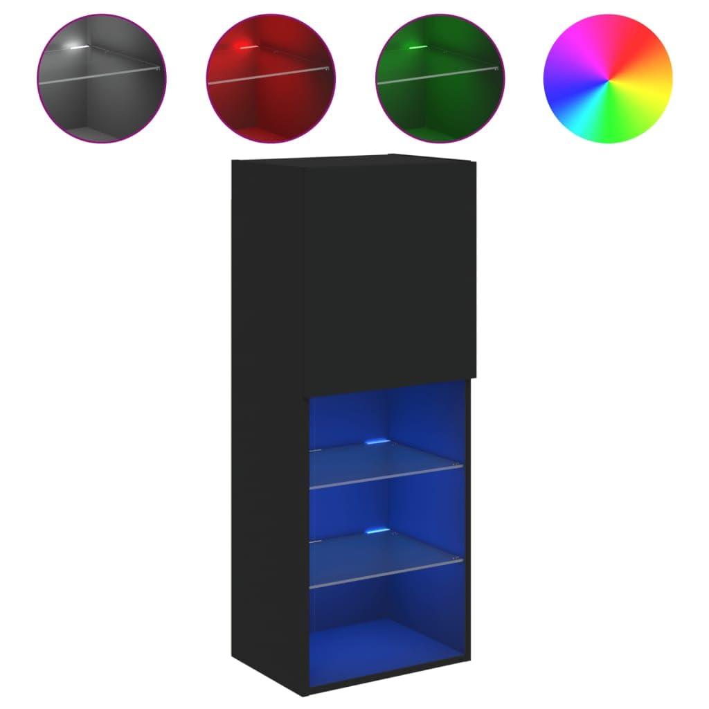 Mueble de TV de Madera con Luces LED, Gran Almacenamiento, Diseño Moderno, Adecuado para Salón y Dormitorio, Negro, 40.5 x 30 x 102 cm