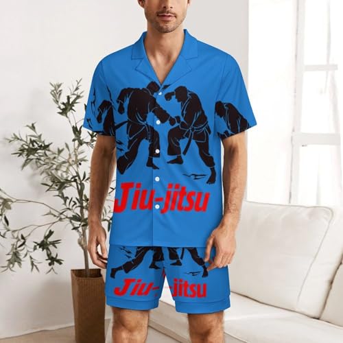 Jiu-Jitsu Men's Button Down Pajamas Set Sleepwear Short Sleeve Lounge Pj Sets2