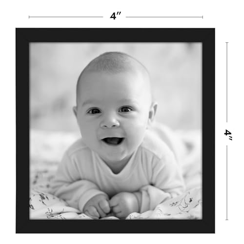 Image of Americanflat 4x4 Picture Frame with Shatter-Resistant Glass - Streamline Collection - Thin Border Square Frame for Tabletop and Wall Display - Hanging Hardware and Easel Stand Included - Black