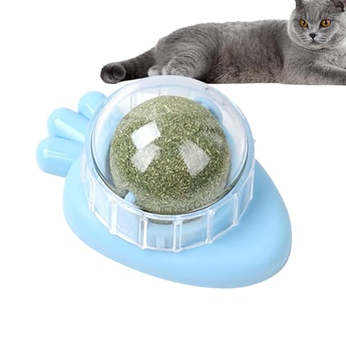猫用キャットニップボール,イヌハッカ ボール ウォール マウント キャットニップローラー猫がなめるための回転子猫食用おもちゃ、安全で健康的な猫の噛むおもちゃ、歯の掃除の猫のおもちゃ、猫の壁のおやつ