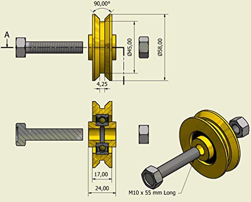 Laufrollen Schiebetür (V58-10) - Packung mit 2 Schiebetor-Rädern - Torrollen Riemenscheiben-Rädern - V-Rillen-Stahlräder - Hergestellt in der EU - Keilriemenscheibe 58 mm Durchmesser; 10 mm Welle