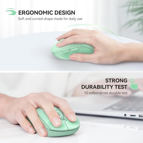 Image of TECKNET Bluetooth Mouse (BT 5.0 /3.0+2.4Ghz), 6-Level 4000 DPI Wireless Mice for Laptop, 2-in-1 Ergonomic Computer Portable PC Mouse, Silent Mouse with USB Receiver for Windows /Mac /PC /Notebook-Green