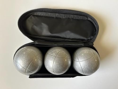 BuyBocceBalls Listing - Unique 3 Ball 73mm Metal Boules Set with 3 Sand Grey Balls