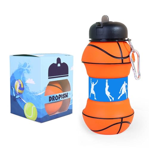 Dropish Garrafa de água de silicone design basket para crianças, meninas e adultos, dobrável, livre de BPA, muito resistente, 550 ml