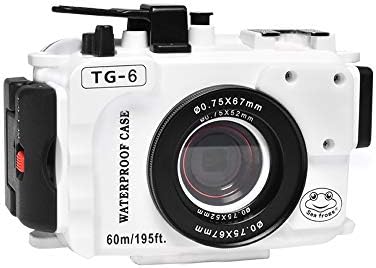 Seafrog WPC-TG6 Waterproof housing case Underwater Diving 195FT/60M Works for Olympus TG-6 Cameras White(Housing + Red Filter)