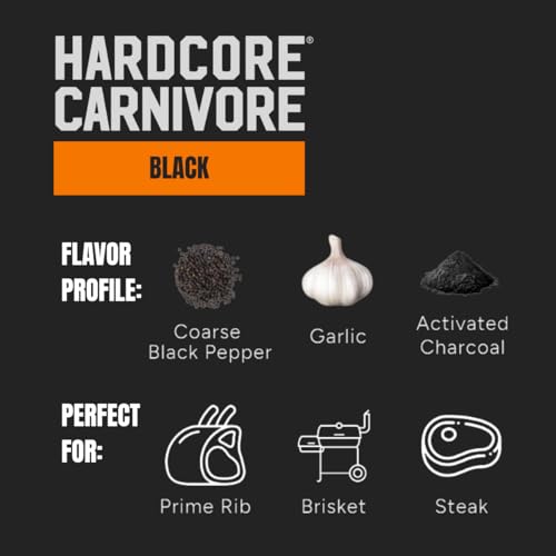 Hardcore Carnivore Black: Activated Charcoal Meat Seasoning Rub (13 oz Shaker) Texas-Made, Blend for Steak, Brisket, Burgers, BBQ, Grilling and Smoking