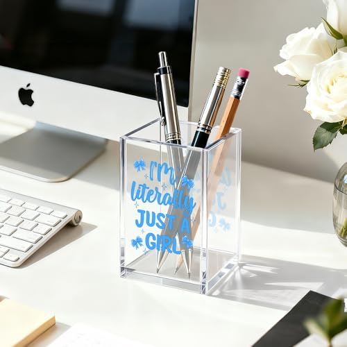 Image of I'm Literally Just A Girl Cosmetic Organizer Pen Holder, Funny Bow Vanity Accessories for Girls Daughter, Desk Accessories Makeup Brushes Holder for Friend Sister, Back To School Gifts Organizer