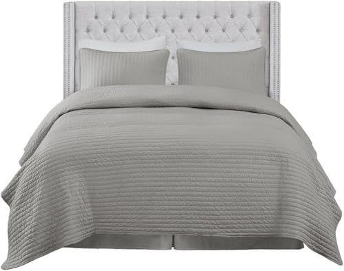 Image of Madison Park Amelia Upholstered Headboard | Nail Head Trim Wingback Button Tufted | King, Grey