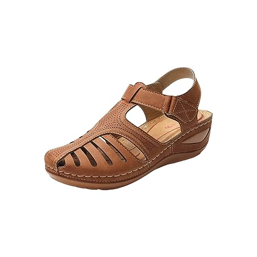 Woaikeyu Sandalias Mujer Cuña Ortopédicas Retro Verano Cómodo Antideslizante Tamaño Grande Sandalias Zapatos Mujer Casual, marrón, 42 EU