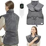 Uplayteck Termoforo Elettrico, 6 Timer e 8 Livelli di Riscaldamento, 94X61cm Riscaldante per Schiena Spalle, Collo con Rimozione degli Acari e Modalità Sleep, Spegnimento Automatico, Riscalda il corpo