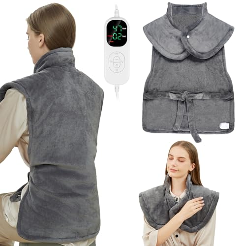Uplayteck Almohadilla Térmica para Espalda y Cuello, 8 Niveles de Calor, 6 Ajustes de Temporizador, Apagado Automático y Calentamiento Rápido, Manta Eléctrica Lavable Franela (61×94cm)
