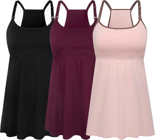 Image of SUIEK 3 Pack Maternity Nursing Tank Tops with Bralette Cotton Breastfeeding Camisole
