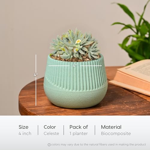Image of Eha Earth Friendly Oreo 4 inch Small pots for Indoor Plants | Plant Pot Made with Bamboo Fibers | Table Top Planters for Home Decor and Office, Flower Pot for Living Room | 1 Unit, Celeste