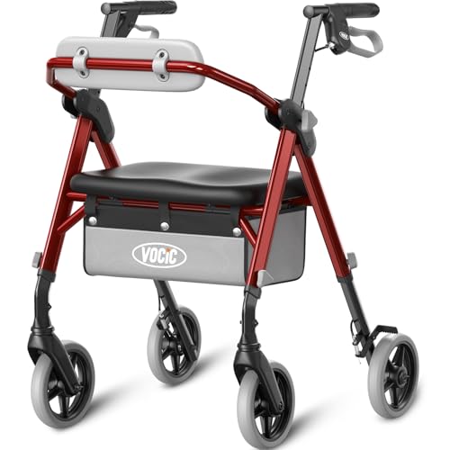 Image of VOCIC Z11 Rollator Walker for Seniors with Seat, 380 LBS | Lightweight Design with Ergo Seat & Backrest, Height Adjustable & Easily Foldable for Seniors' Mobility, Blue