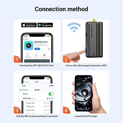 Depstech Wifi Borescope, 5.0Mp Hd Wireless Endoscope, Semi-Rigid, 16 Inch Focal Distance, Snake Inspection Camera With 2200Mah Battery For Ios & Android Smart Phone Tablets-33Ft #TOP1