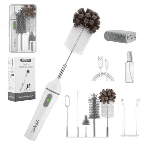 Benifi Electric Bottle Cleaner Pro, 11 in 1 Baby Bottle Brush, Drying Rack, Sponge Bottle Brush, Silicon Bottle Cleaner,Formula Mixer,Nipple Brush, Soap Dispenser,Microfiber Cleaning Cloth Included