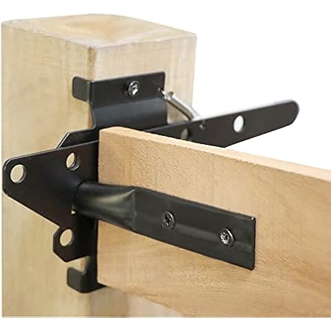 Heavy Duty Self-Locking Gate Latch - Post Mount Automatic Gravity Lever Gate Latch for Wooden Fence with Fasteners/Black Finishing Steel Gate Latch to Secure Pool/Yard/Garden Cover
